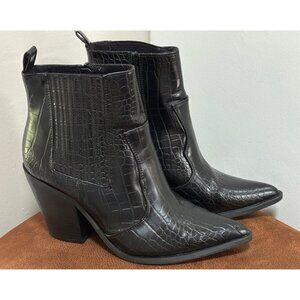 ASOS BLACK ANKLE BOOTS WOMENS SZ 7 CROC PRINT ANIMAL TEXTURE WESTERN CASUAL ZIP